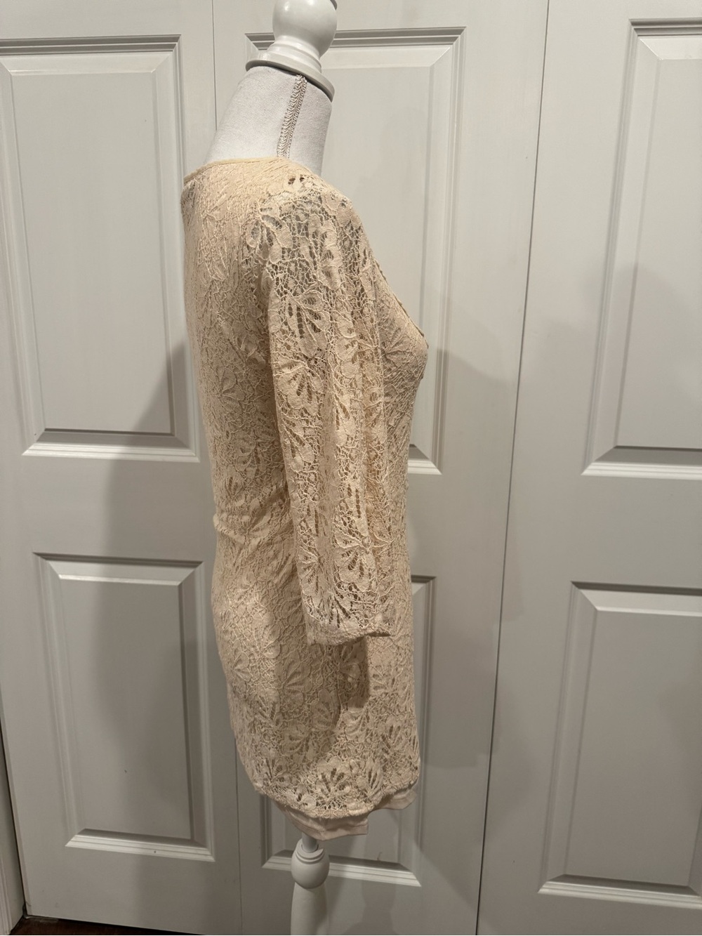 Flying Tomato Cream Lace Bell Sleeve Mini Dress Tunic Boho Cottagecore Size M - Picture 10 of 15